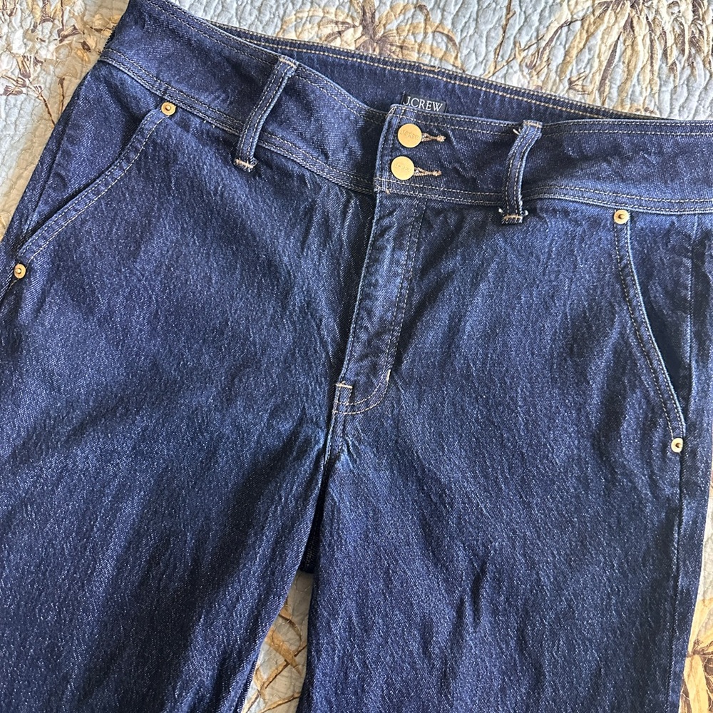 J. Crew Mid-Rise Dark Navy Denim Jeans with Gold Hardware